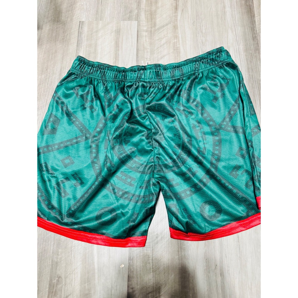 Maison Allure Mexico Athletic Mesh Shorts Green Aztec Print Soccer Mens - Picture 4 of 5
